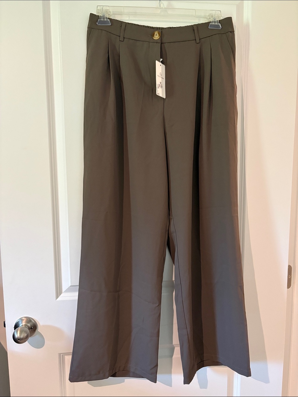 Wide Leg Pleated Pants in Olive - Unbranded